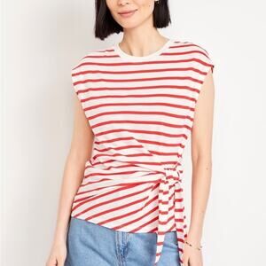 Old Navy White & Red Stripe EveryWear Side Tie Top